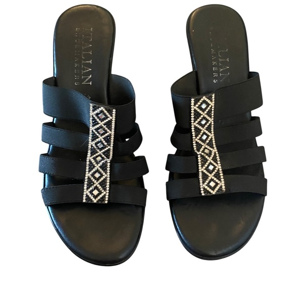 Italian Shoemakers Black Wedge rhinestone Sandals heels - Picture 4 of 7
